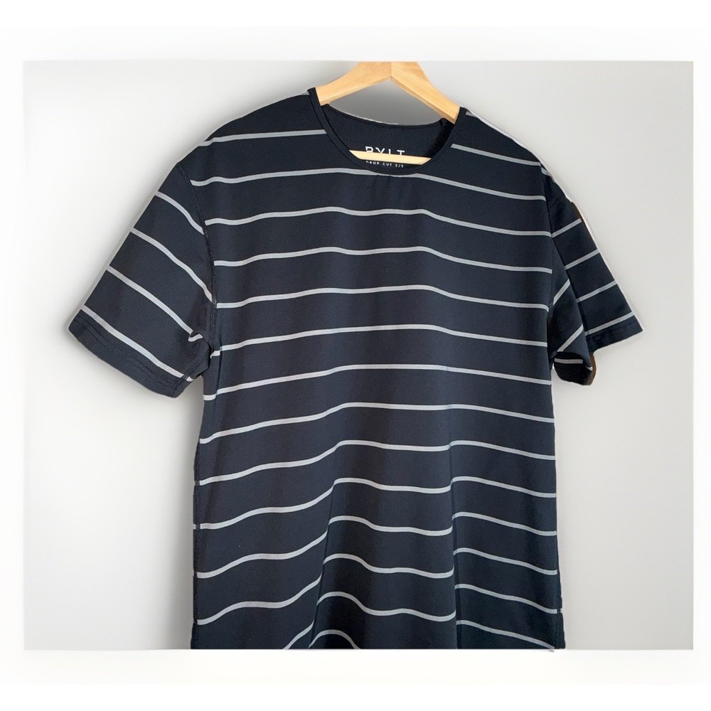 Bylt Drop Cut S/S Lux Men's Size L Black Gray Striped Short Sleeve Shirt